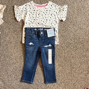 Cat & Jack White Polka Dot Top and Blue Jeans Set